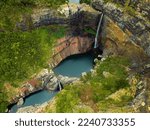 Tamarind falls other name is seven waterfalls in Mauritius island, Rivivière Noire district. Amazing wiev untouchable green area with clean water and rocks, cliffs in a gorge