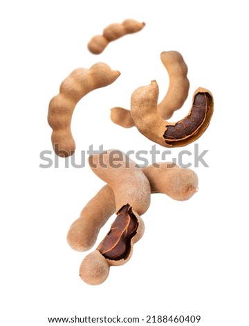 Tamarind flying in the air isolated on white background.