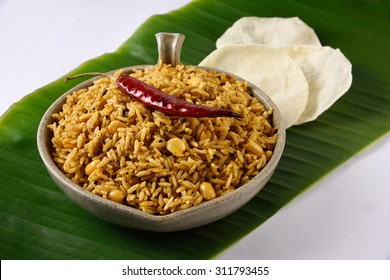 Tamarind Rice And Poppadom From Tamil Nadu, India