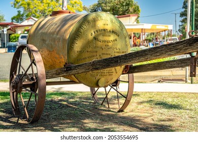 Tambo, Queensland, Australia - Sep 8, 2021: Old Vintage Beer Barrel Trolley