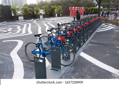 Tampa, FL - February 1 2020: A Coast Bike Share Dock At Sparkman Wharf