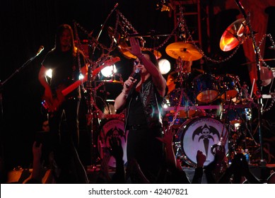 TAMPA, FL - FEBRUARY 12: Eddie Jackson, Geoff Tate, And Scott Rockenfield Of Queensryche Performing Live At The Tampa Theater On February 12, 2008 In Tampa, Florida.