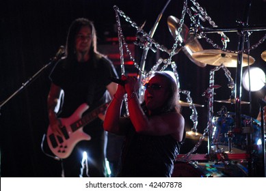 TAMPA, FL - FEBRUARY 12: Eddie Jackson And Geoff Tate Of Queensryche Performing Live At The Tampa Theater On February 12, 2008 In Tampa, Florida.