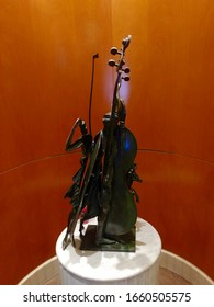 Tampa, FL - January 26 2020: Violin Sculpture Outside The Broadway Melodies Theater On The Rhapsody Of The Seas Cruise Ship