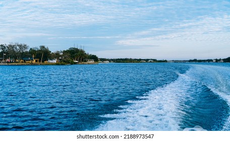 Tampa, FL USA - 02 08 2022: River Front House In A Little Manatee River 