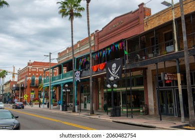 TAMPA, FL, USA - JAN. 26, 2019: Historic commercial building at 1612 E 7th Avenue near N 16th Street in Ybor City Historic District in Tampa, Florida FL, USA. 