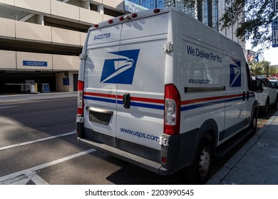  
Tampa, FL, USA - January 8, 2022: An USPS Delivery Van On The Street In Tampa, FL, USA. USPS Is An Independent Agency Of The Executive Branch Of The United States Federal Government. 
