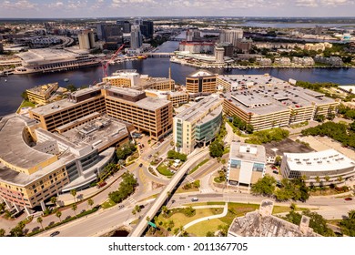 Tampa, FL, USA - July 16, 2021: Aerial Photo Tampa General Hospital