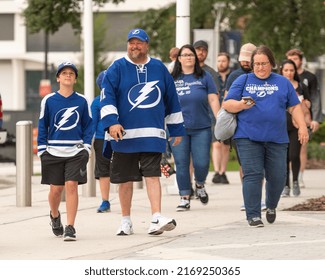 Tampa, FL - USA - June 18, 2022: Family Of Tampa Bay Lighting Fans Outside Amalie Arena Before Game 2 Against The Colorado Avalanche