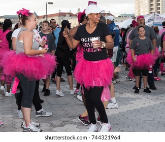 Tampa, FL, USA, October 28, 2017: Survivor Dancing Outside Amalie Arena At The 2017 Making Strides Against Breast Cancer Of Tampa