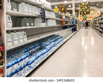 Tampa, Florida. August 29, 2019. Pack Of Purified Drinking Or Spring Water Reserves Run Out. Waiting For A Hurricane Dorian. Tropical Storm Warning. Copy Space