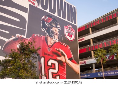 Tampa, Florida - February 1, 2022: Tom Brady image at Tampa Bay Buccaneers' Raymond James NFL Football Stadium 