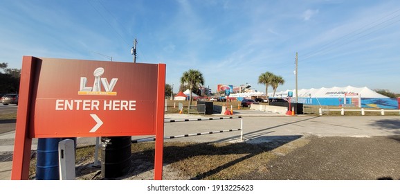 Tampa, Florida February 4 2021: Stadium Main Entrance Superbowl LV Venue Billboard