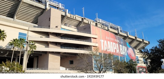 Tampa, Florida February 4 2021: Tampa Bay Buccaneers Stadium Main Entrance For The Superbowl LV