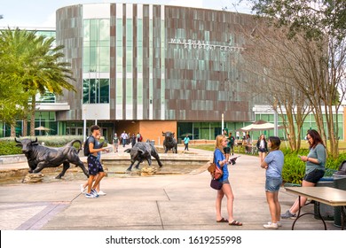 TAMPA, FLORIDA - JANUARY 15, 2020:  Students Talk On Campus Of The University Of South Florida, One Of The Top Universities In The South