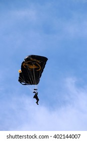 TAMPA, FLORIDA - MARCH 20, 2016: A Member Of The U.S. Special Operations Command (US SOCOM) Parachute Team 