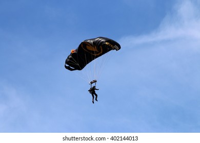 TAMPA, FLORIDA - MARCH 20, 2016: A Member Of The U.S. Special Operations Command (US SOCOM) Parachute Team 