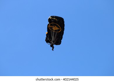 TAMPA, FLORIDA - MARCH 20, 2016: A Member Of The U.S. Special Operations Command (US SOCOM) Parachute Team 