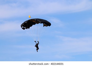 TAMPA, FLORIDA - MARCH 20, 2016: A Member Of The U.S. Special Operations Command (US SOCOM) Parachute Team 