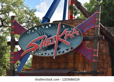 Tampa, Florida. October 06, 2018 .Sheikra Rollercoaster Sign Bush Gardens