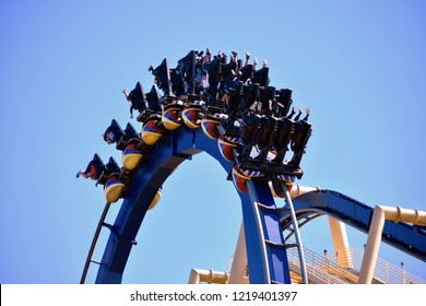 Tampa, Florida. October 25, 2018  Incredible Turn In Amusement Montu Rollercoasterat Bush Gardens Tampa Bay.