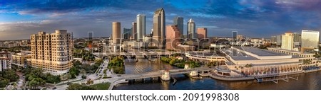 Tampa Florida Skyline Aerial Panorama at Sunset