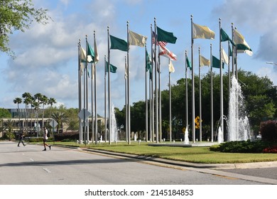 Tampa, Florida- United States- 03-24-2022: Flags Are Seen On Campus At The University Of South Florida.