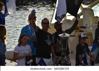 Tampa, Florida USA 09/30/20 . Coach Jon Cooper Of The Tampa Bay Lightning Celebrating Their Victory With Family And Friends.