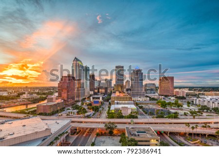 Tampa, Florida, USA downtown skyline at dusk.
