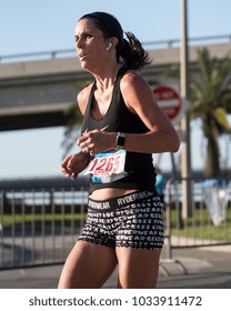 Tampa, Florida / USA - February 24, 2018: Female Runner Wearing A Apple Watch At The Gasparilla Distance Classic In Tampa, FL