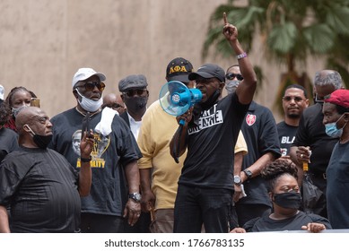 Tampa, Florida / USA - June 13, 2020: African American Man Speaking At The Black Live Matter Black Clergy United March For Justice In Tampa, Florida.