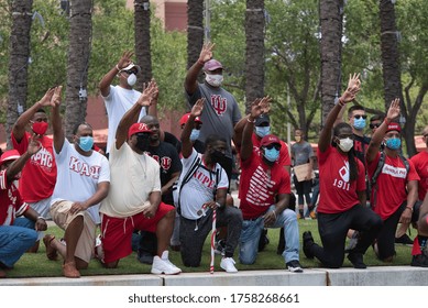 Tampa, Florida / USA - June 14, 2020: Kappa Alpha Psi Fraternity Brothers With The Hand Sign At The National Pan Hellenic Council (NPHC) Black Lives Matter Peaceful Protest In Tampa, Florida.