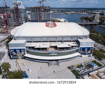 Tampa, Florida / USA - March 14, 2020: Aerial View Of Amalie Arena, Home Of The NHL Hockey Team, Tampa Bay Lightning