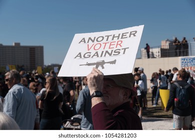 Tampa, Florida  USA - March 24, 2018: Protester Holding A Anti Assault Weapon Sign At The March For Our Lives Rally In Tampa, FL