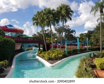 Tampa, Florida, U.S.A - November 4, 2021 - The Colorful Landscape And Water Rides At Adventure Island Water Park