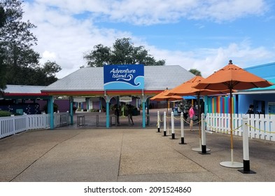 Tampa, Florida, U.S.A - November 4, 2021 - The Empty Front Entrance At Adventure Island Water Park