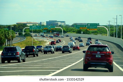 Tampa, Florida, U.S.A - September 28, 2019 - The View Of The Traffic On Interstate 275 Towards St Petersburg