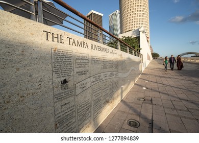 Tampa, FL/USA - May 3, 2017: Tampa's River Walk With Diverse Group Of Friendly People In Background.