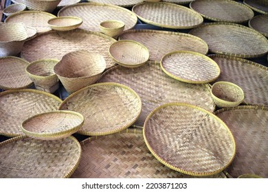 Tampah Is Round Woven Bamboo Used As Basket To Carry Things. Indonesian Handcraft. Wall Decoration Concept. Selective Focus Image