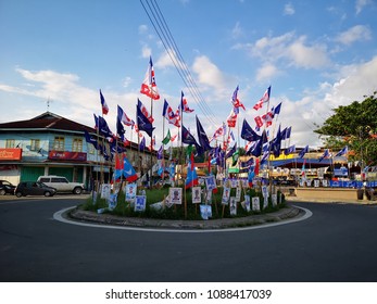 Tamparuli Sabah Malaysia, May 08, 2018 : Some Party Flags Were Installed During The Campaign For Pru14 Preparation 