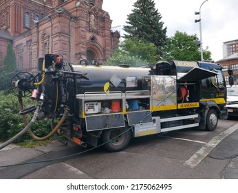 Tampere, Finland - July 5 2022: Street View Of Tampere City Center In Summer. Opening A Blocked Drain.