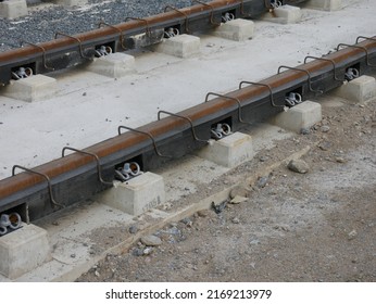 Tampere, Finland - June 16 2022: Documentary Of Everyday Life And Place. Tramway Construction Site In Santalahti Area. Rails Close Up.