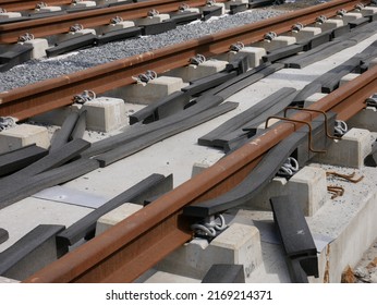 Tampere, Finland - June 16 2022: Documentary Of Everyday Life And Place. Tramway Construction Site In Santalahti Area. Rails Close Up.