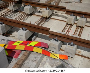 Tampere, Finland - June 16 2022: Documentary Of Everyday Life And Place. Tramway Construction Site In Santalahti Area. Rails Close Up.