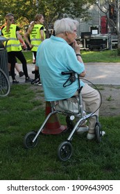 Tampere, Finland - June 6 2019: A Senior Citizen Listens To An Army Music Concert.