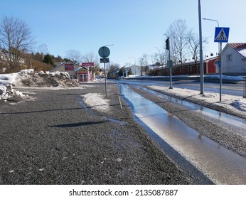 Tampere, Finland - March 12 2022: Documentary Of Everyday Life And Place. Street View At Pispala In Winter.