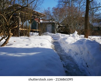 Tampere, Finland - March 16 2022: Documentary Of Everyday Life And Place. Winter View From The Backyard.