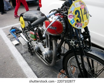 Tampere, Finland - September 11 2022: Ariel Racing Motorcycle In The Pitstop Area At The Pyynikki Vintage Motorcycle Race.