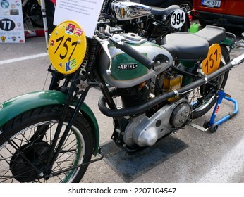 Tampere, Finland - September 11 2022: Ariel Red Hunter Racing Motorcycle In The Pitstop Area At The Pyynikki Vintage Motorcycle Race.