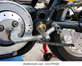 Tampere, Finland - September 11 2022: Racing Motorcycle In The Pitstop Area At The Pyynikki Vintage Motorcycle Race. Close Up Of AJS Motorbike.